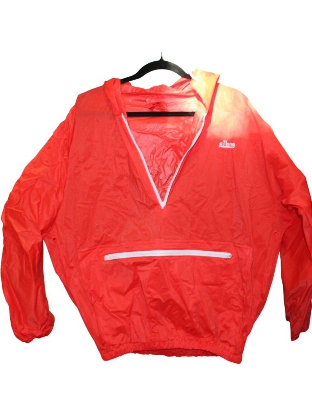 Vintage Allure Bright Red Half-Zip Hooded PVC Anorak Rain Windbreaker Jacket OSF
